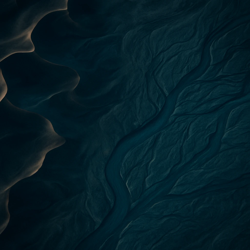 Aerial view of desert ridges and river deltas